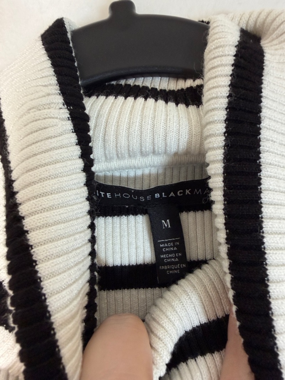 White House Black Market Black and White Striped Turtleneck Sweater Medium - Picture 7 of 13
